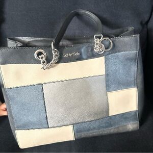 Calvin Klein Patchwork Tote Bag - Blue and Cream